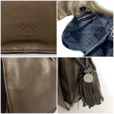 LOEWE Shoulder Bag Flamenco 22 Brown Silver 380.85EE17 Good