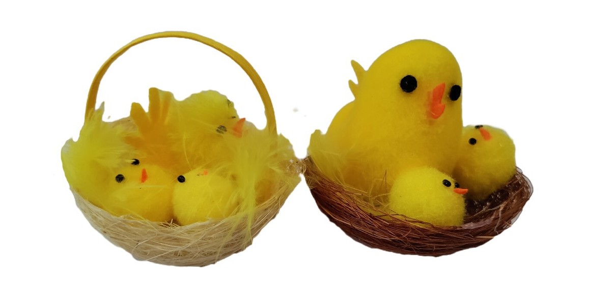Mini Easter Chicks In Nest Easter Bonnet Basket Decoration Cute Fluffy  Chicks