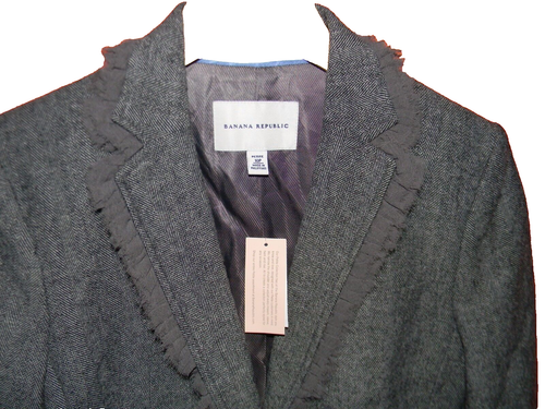 Banana Republic Lined Blazer 10P Gray Herringbone / Chevron Ruffle Trim $175 - Picture 3 of 13