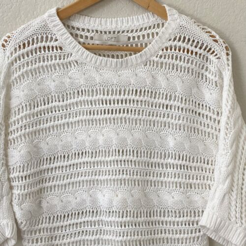 Loft Größe M weiß offen Strick Kurzarm Baumwolle Pullover - Bild 2 von 4
