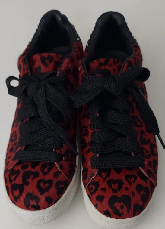 Zapatos Coach Hairf rojo y negro estampado de leopardo con tachuelas con cordones talla 6B Foto 3 de 4