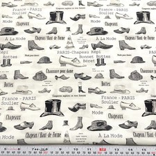 French Fashion Shoes  Hats YUWA Black  White Cotton Fabric by the HALF YARD