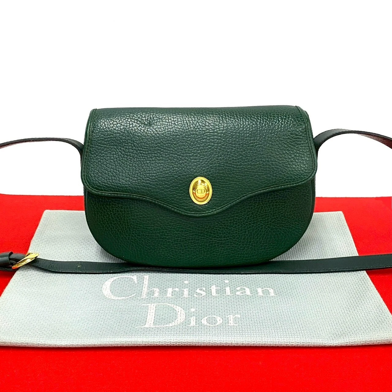 Sac bandoulière Christian Dior logo CD métal cuir vert 77800