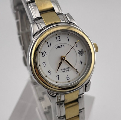 Timex Indiglo Watch Womens Date 27mm Case Bracelet Band Quartz Three Hands