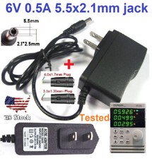Tested 6V 0.5A AC/DC 110-240V Converter Adapter Wall Charger Power Supply 2 Plug