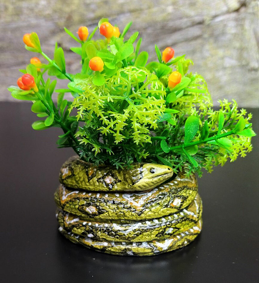 Planter pour succulentes et fleurs motif serpent décoratif fait main 15cm
