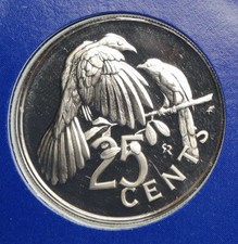 1975 British Virgin Islands Queen Elizabeth II BIRD Proof 25 Cents Coin i93979