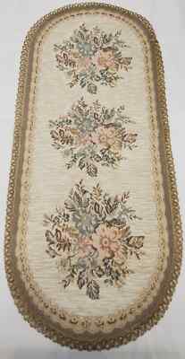 Velvet-touch Belgium Brocade Padded Runners/Doilies Lurex Detail Metal Mist Blue