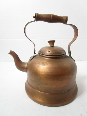 Vintage ODI Copper Kettle W/ Spout & Lid Boiling Water Tea Decor Portugal Wood