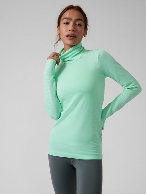 Athleta Rib Turtleneck Base Layer Top Mint Green