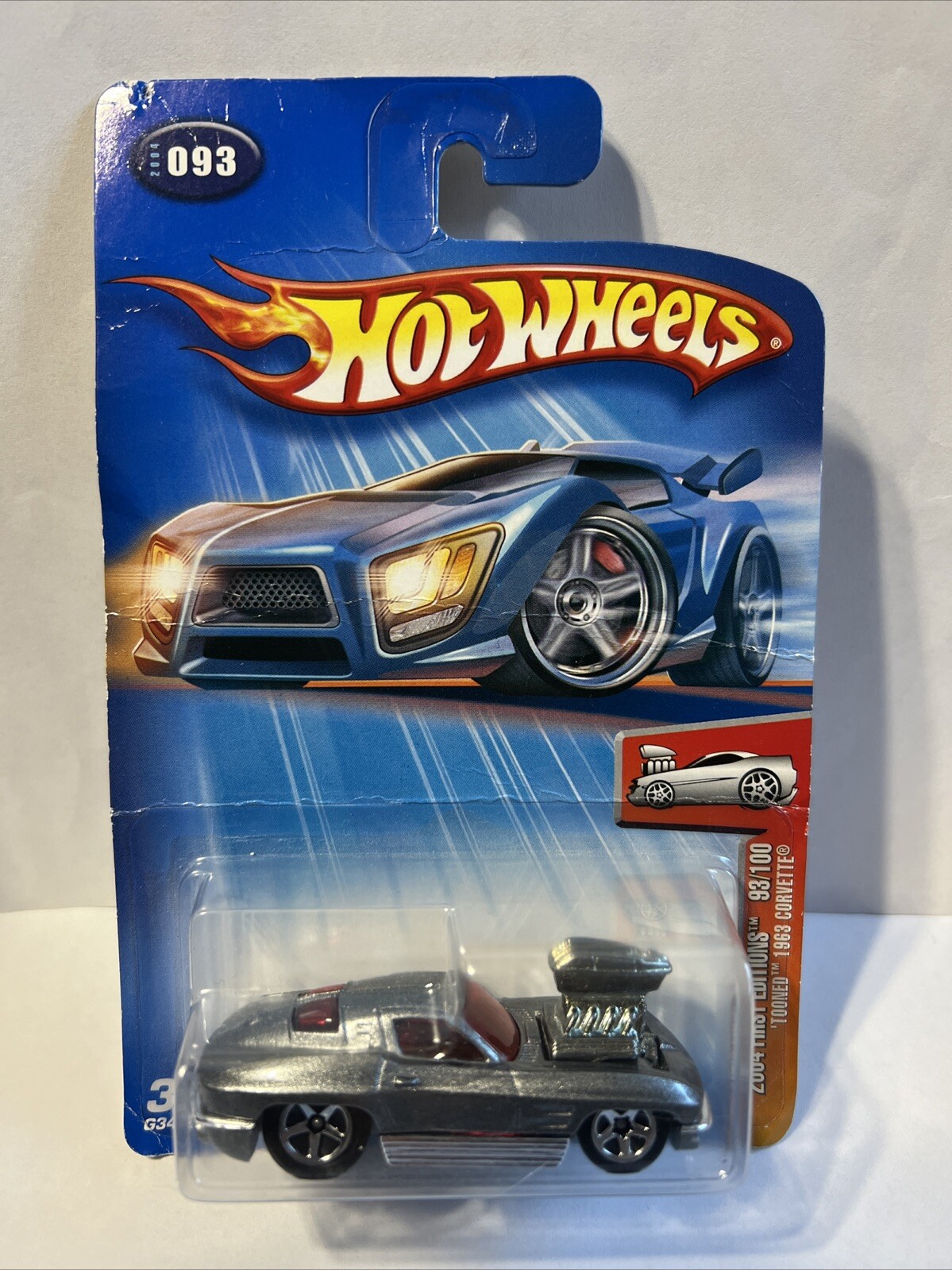 🌟💫 Rare Gift Silver 2004 HotWheels First Editions 1963 Tooned Corvette #093