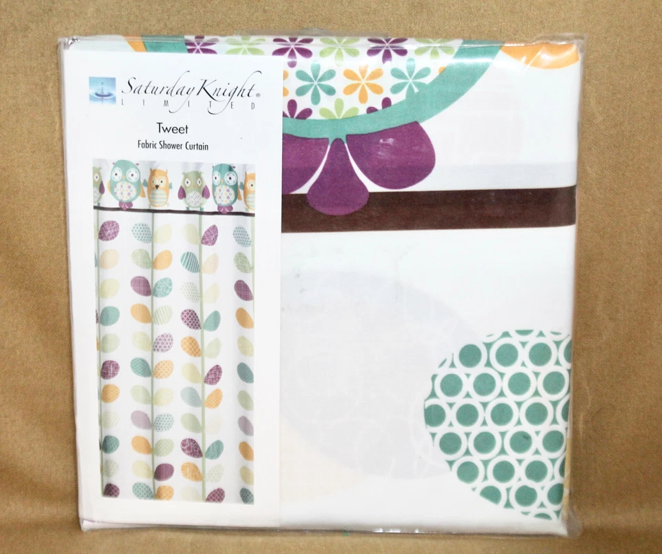 SATURDAY KNIGHT LIMITED Tweet Tela Cortina de Ducha Blanca y Multi Búhos Floral Foto 2 de 4