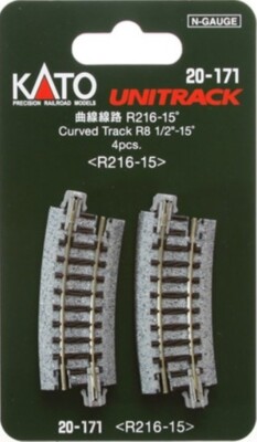 Kato 20-171 N Unitrack 8 1/2 Radius 15 deg Curve 4pcs