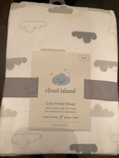 Cloud Island Baby Crib Fitted Sheet Grey White Clouds Pattern New Cotton Elastic