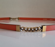 Fossil Womens Sz Large Orange Leather  Brass Tone Chain Link Belt Y2K