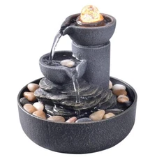 Tiered Tabletop Fountain 2-Tier LED Decorative Waterfall for Home Meditation