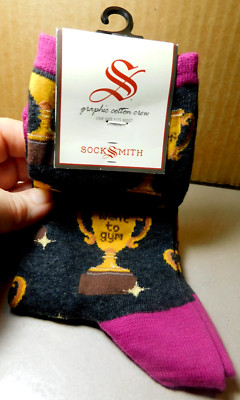 Sock Smith~Womans Size 9-11 Life Goals Charcoal Heather 1 Pair Trophy Socks