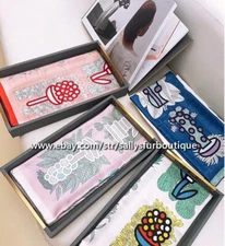 Sallys 18 Momme Plants Print Twill Silk Wrap Scarf Stole Double Face Shawl 35"