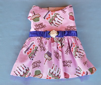 Pink/Multi Happy Birthday Print Dog Dress XS-M USA Made  Dogs, Puppies, Cats