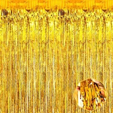 6 Pack Gold Foil Fringe Curtain Backdrop 3.28x6.6Ft Wedding Party Decor