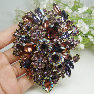 Classics Purple Flower Drop Crystal Party Brooch Pin Pendant Alloy Material