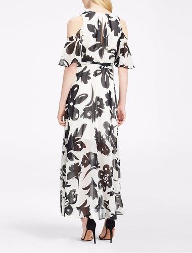 Calvin Klein Black/White Floral Pop-over Cold Shoulder Chiffon Maxi Dress -  $149 | eBay