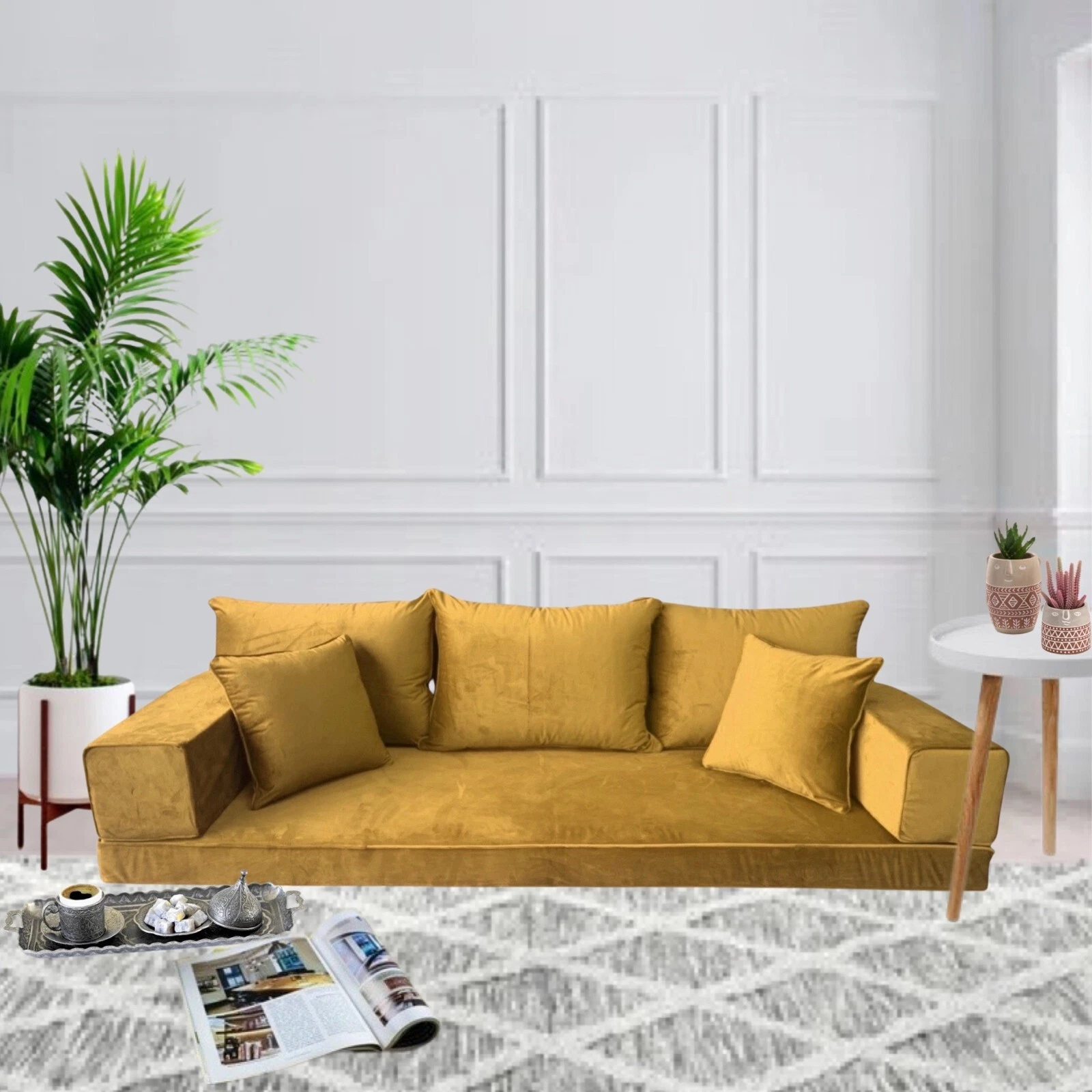 Arabic MAJLIS Floor Sofa | Velvet Three Seater SOFA Set | GARDEN Bench Cushions