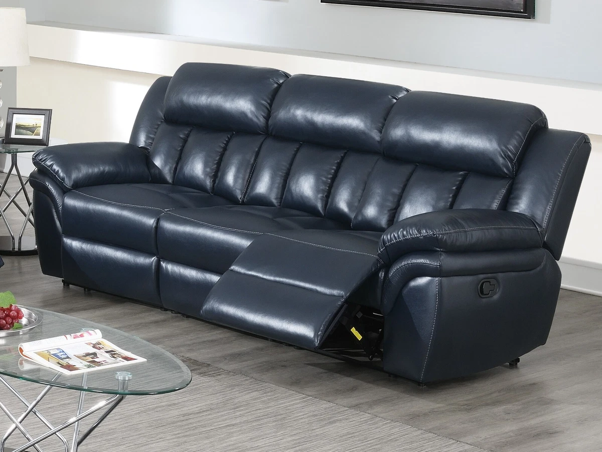 Navy Blue Leatherette 1pc Sofa Only Living Room POWER Recliner