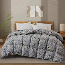Noise Free Boho Paisley Flower Print Down Comforter, King or Queen Bed Blanket