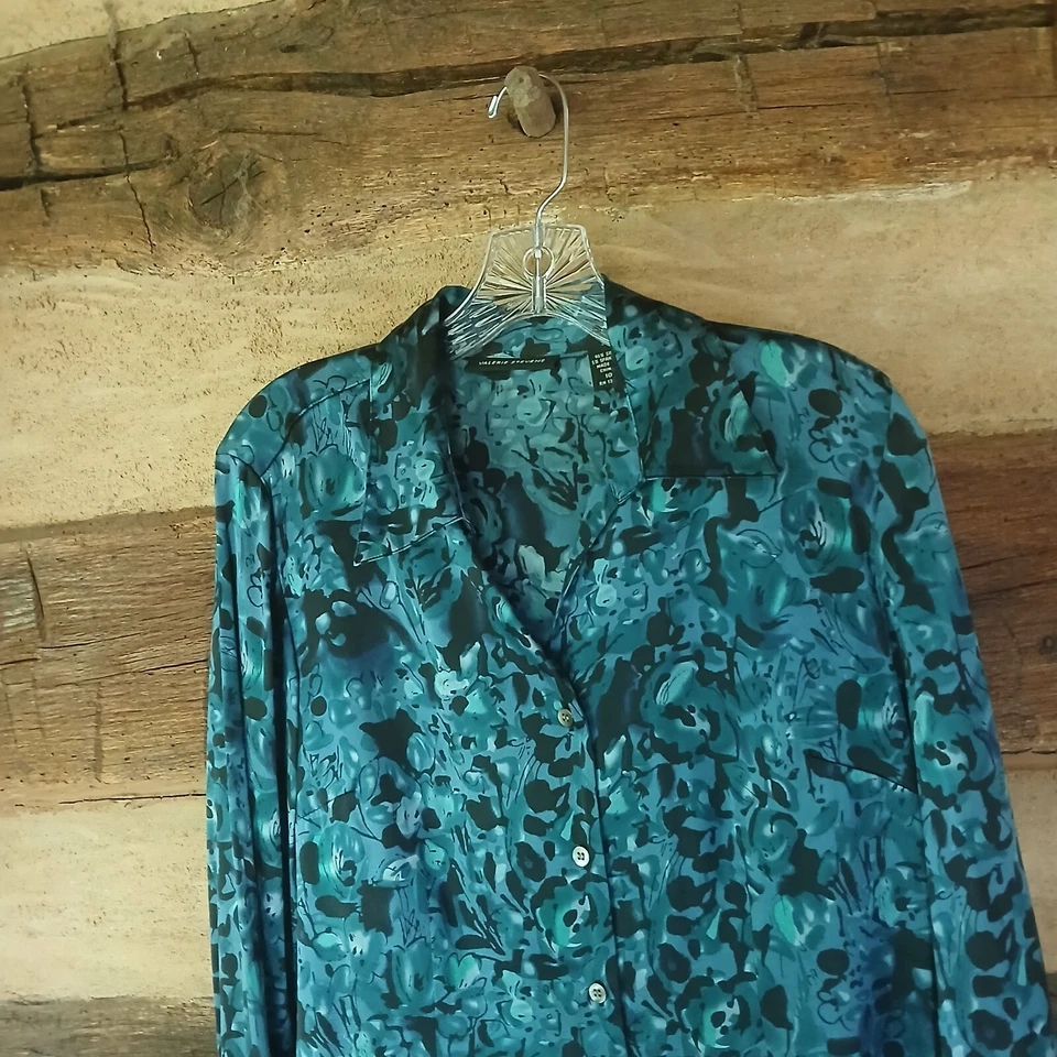 Blusa para mujer Valerie Stevens estampado floral seda spandex azul talla 10 Foto 2 de 4