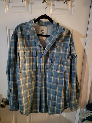 Timberland Turbo Dry Mens Button Up Shirt Gray Long Sleeve Fishing Vented XL