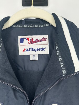New VTG New York Yankees MLB Majestic Navy Blue Dugout Jacket