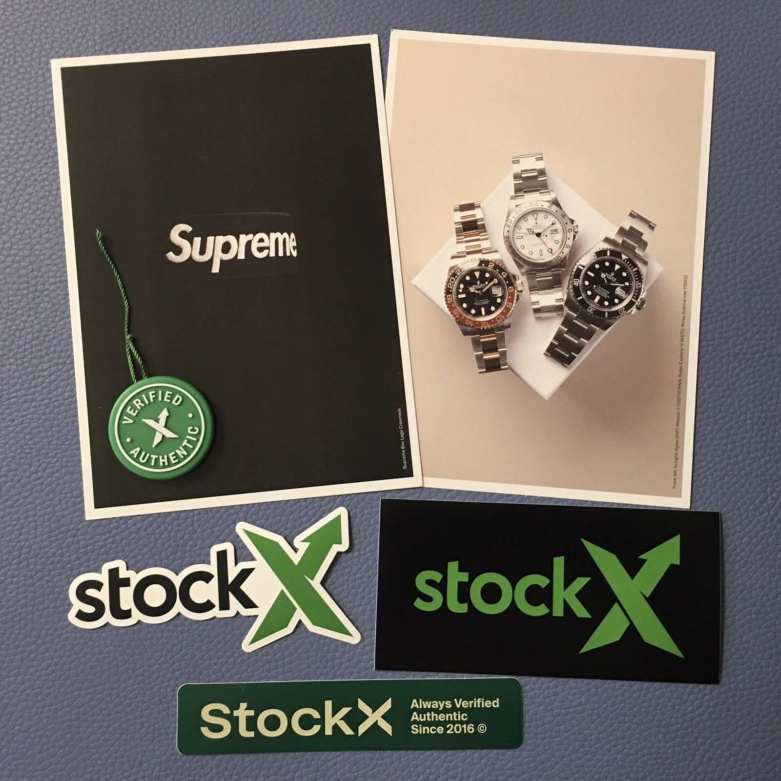Lot de 6 inserts de cartes promotionnelles Rolex Supreme autocollants étiquette verte StockX