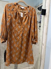 Loft Dress caramel floral Front Buttons SIZE S Rust New Nwt Fall