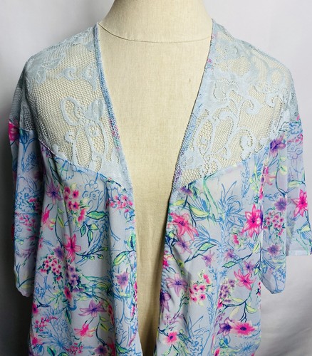 Candie’s Dusty Blue/Floral Print Sheer Coverup Size M NWT - Picture 3 of 5