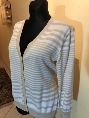 VIA-APPIA-Strickjacke Beige-Weiß gestreift, Gr. 42