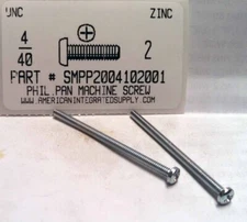 #4-40x2 Pan Head Phillips Machine Screws Steel Zinc Plated (20)