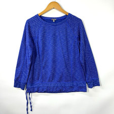 Talbots Womens Striped Top Medium Blue Drawstring Waistband Long Sleeve