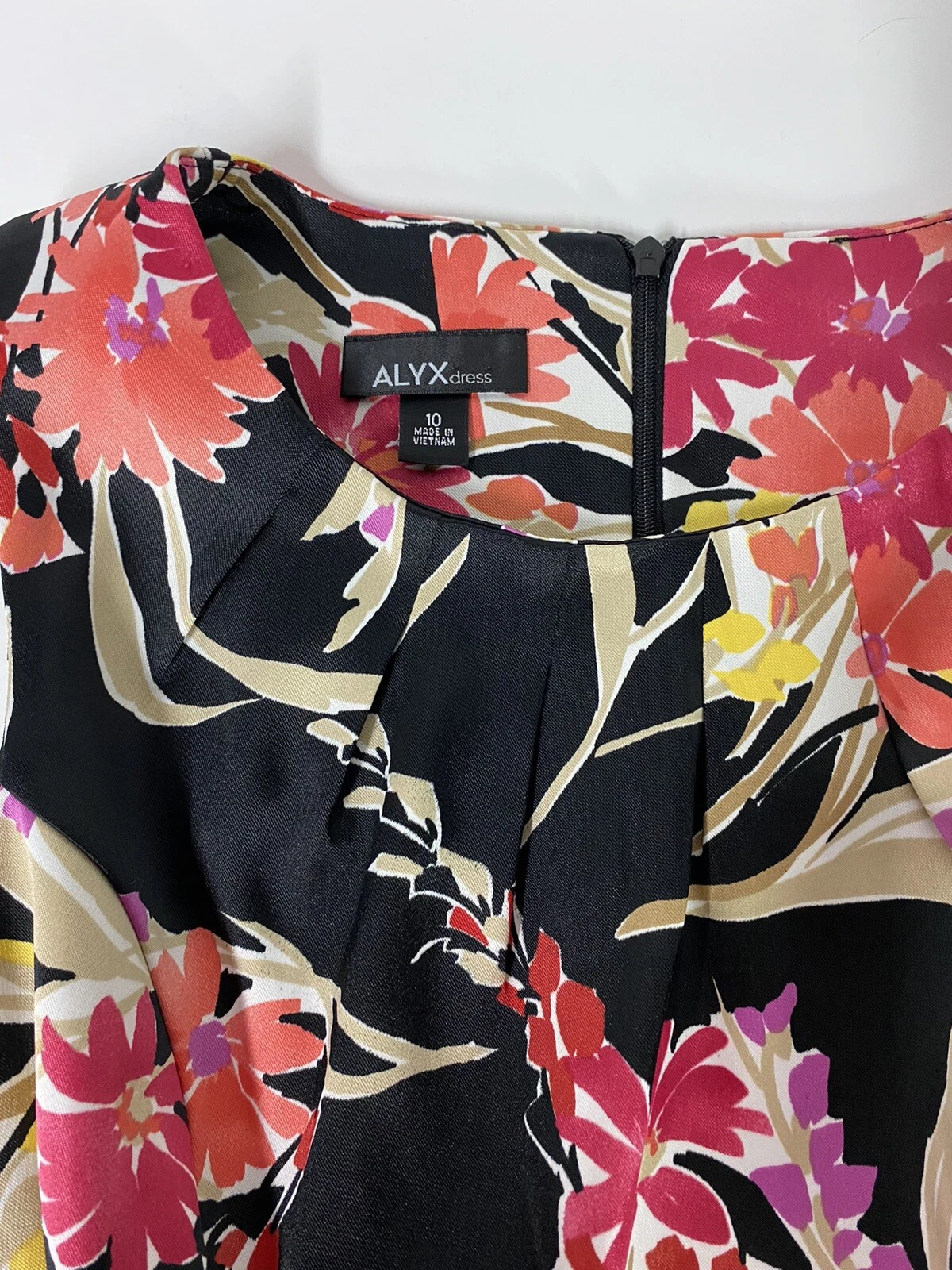 Abito donna Alyx nero rosa cintura floreale senza maniche linea A taglia 10 us intime ottimeioni