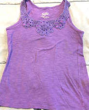 Justice girl's purple sleeveless tee with embroidery at neck 8