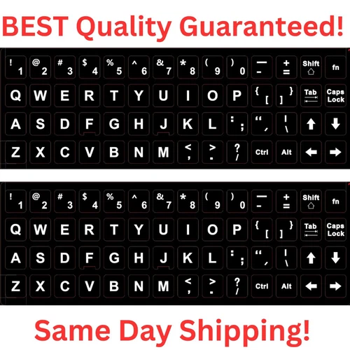2PCS Universal English Keyboard White Letter on Black Sticker  Computer Laptop