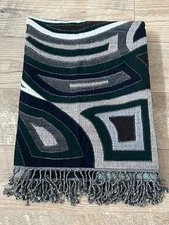 NEW ZARA HOME Geometric Wool BLEND FRINGE THROW BLANKET  51" x 67”