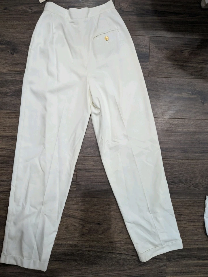 Vintage Colección Liz Claiborne Mujer Blanco Vestido Pantalón Cintura Alta Talla 4 Foto 3 de 4