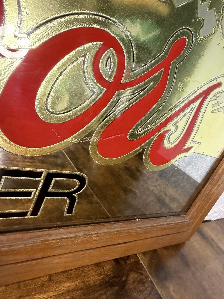 Vintage Coors Beer Mirror Sign Wood Frame Mountain Bar Decor Large