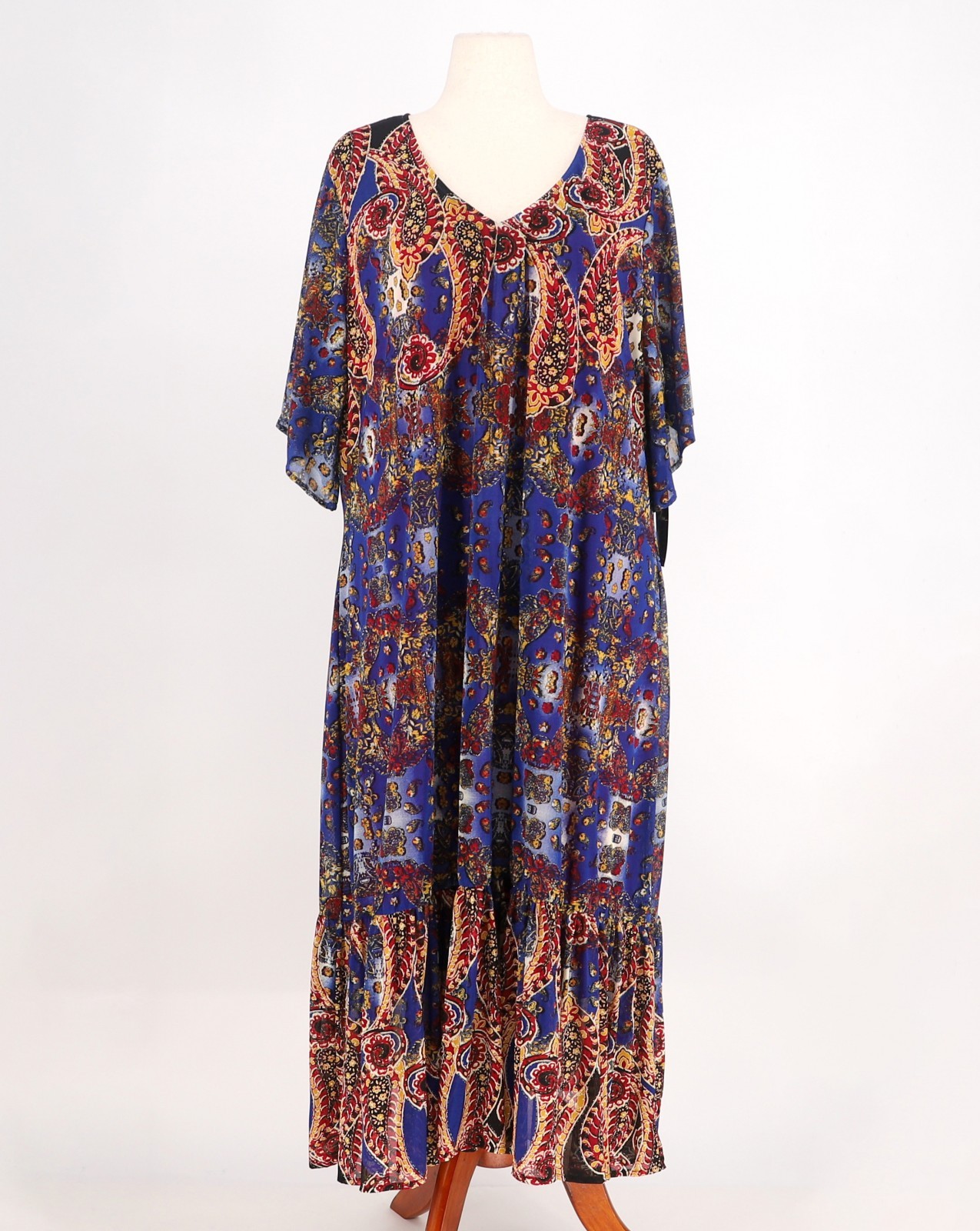 NWT CALESSA $99 Mesh Knit V-Neck Short Sleeve Maxi Dress in Cobalt Multi Size 3X