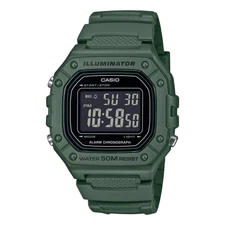 Casio W218H-3BV, Chronograph Watch, Green Resin Band, Alarm, Illuminator