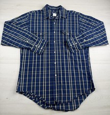 Vtg Wrangler Brushpopper Shirt Pearl Snap Plaid Western Heavy Canvas Mens L EUC