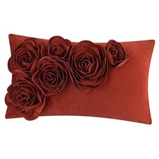3D Flower Throw Pillow Cover Decorative 20" x 12" Pack of 1 Rust Red