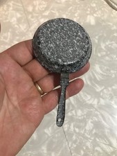 RARE CHILD'S SIZE BEAUTY BLACK  WHITE FRY PAN Graniteware Enamelware ANTIQUE