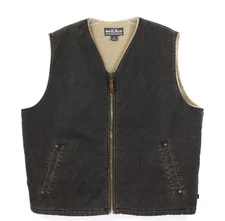 Woolrich Canvas Vest Men's XL Lined Saddle Brown Full Zip Comfort Outdoor Wear